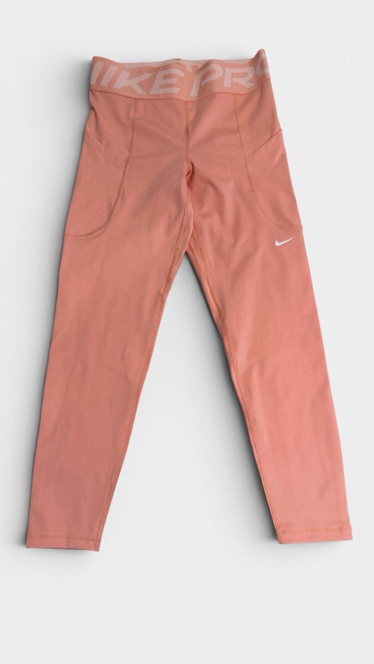 Nike Pro Dri-Fit Leggings Womens M Peach Coral Side Pocket Logo Waistband - Picture 1 of 6